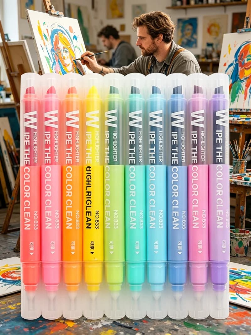Evidenziatori cancellabili a doppia punta, penne fluorescenti a rapida asciugatura con impugnatura in gomma per disegno artistico, doodling, cancelleria per studenti
