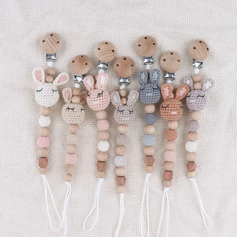 Handmade Crochet Baby Pacifier Clip Cartoon Animal Knitted Beads Soother Chain Anti-drop Newborn Dummy Holder Nipple Clips
