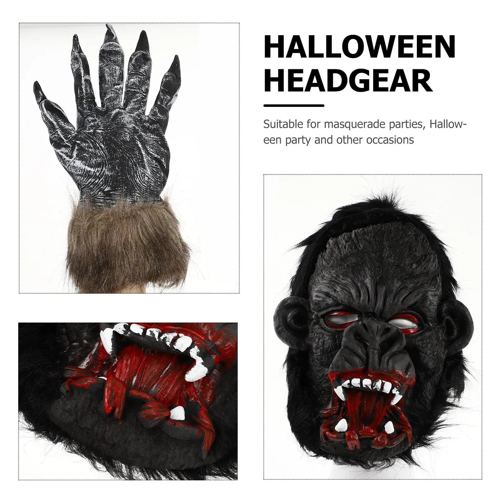 Set di Costume Horror Premium con Maschera Gorilla e Guanti Spaventosi in Lattice Realistico per Halloween e Feste in Maschera