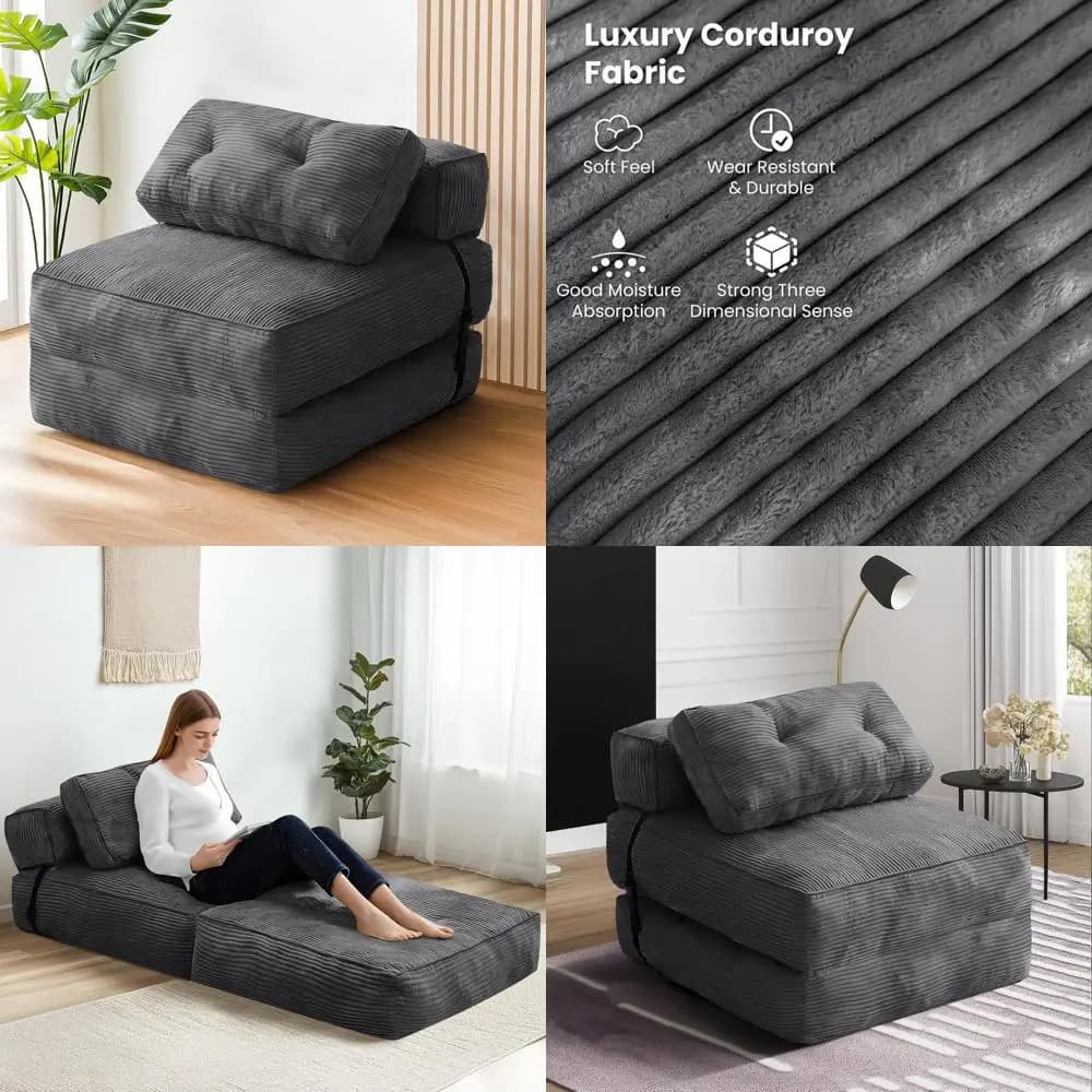 Foldable sofa bed with pillow, convertible sofa bed, folding mattress and back support, sofa space for living room