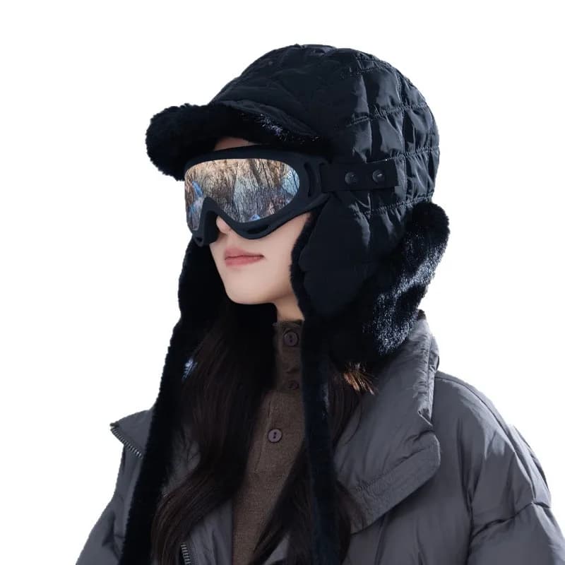 1 Passamontagna invernale in tartan foderato in pile da sci alpinismo con occhiali staccabili antivento Set cappello termico per climi freddi all'aperto2