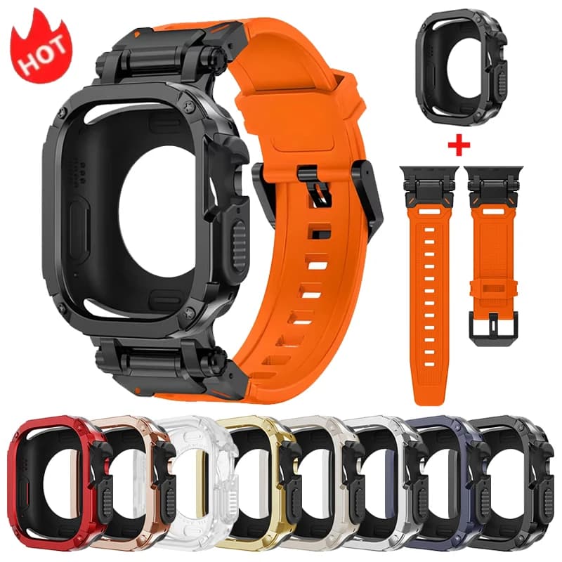 Silicone Strap + TPU Case for Apple Watch Ultra2 10 46mm 49mm 44mm 45mm Bracelet with Protective Cover for IWatch Series 9 8 7 6 SE