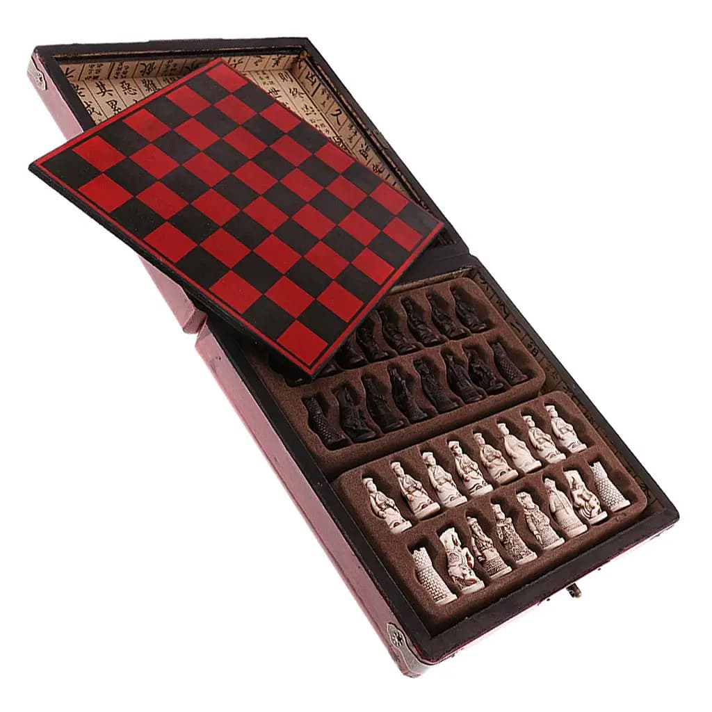 Scacchi Cinesi in Legno, Elegante Set di Scacchi Mini Antico, Pezzi degli Scacchi Vintage per Adulti e Bambini