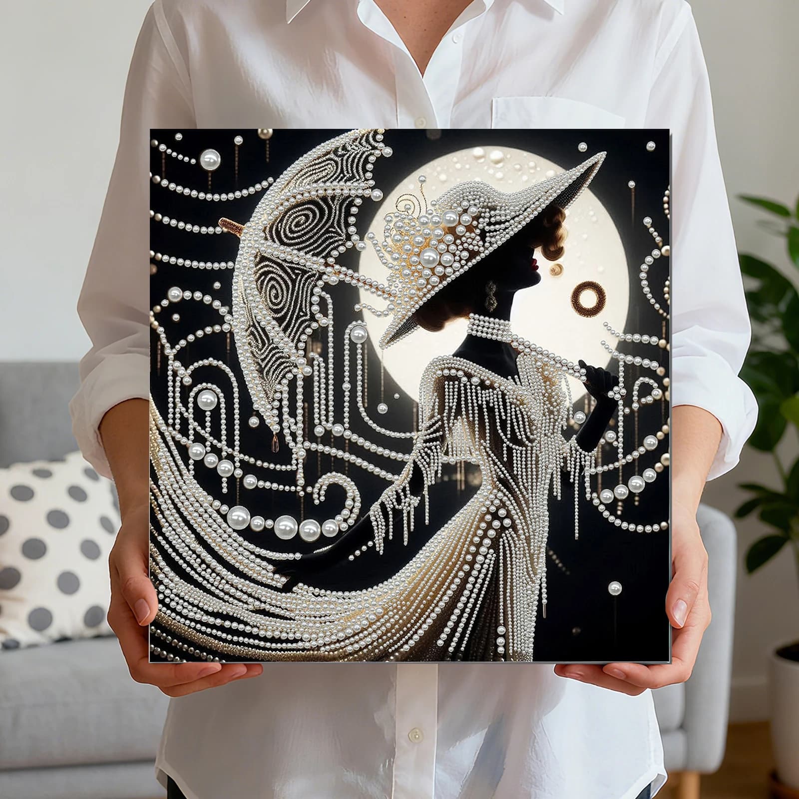 Kit Pittura Perle Fai da Te per Donna/Adulti Principianti, Regalo Decorazione Casa, Quadri con Perle e Gemme, Arte e Artigianato 30x30cm con Cornice