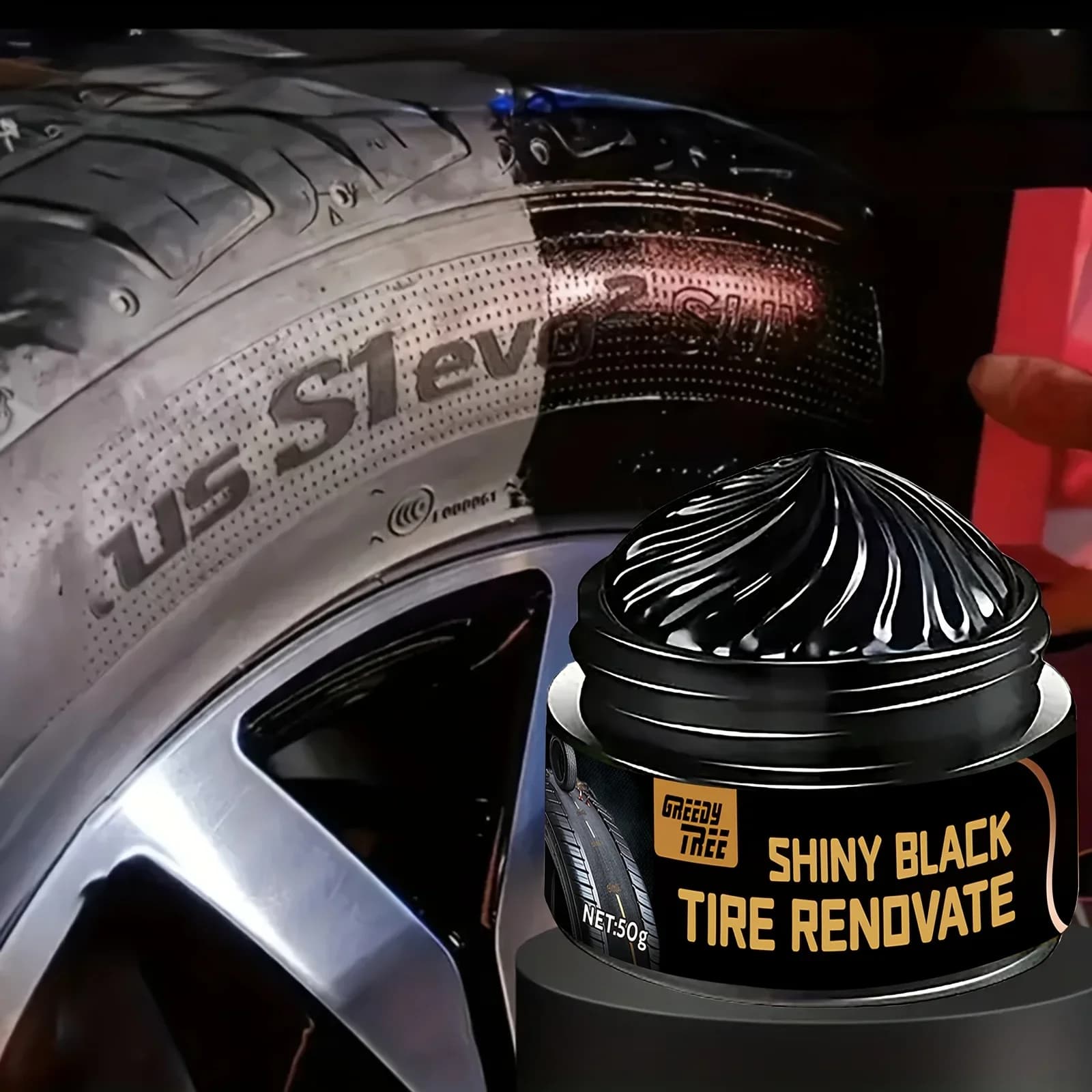 50g Car Tire Renovation Paste Black Shine Tire Polish Wax Anti-fade Rubber Restorer