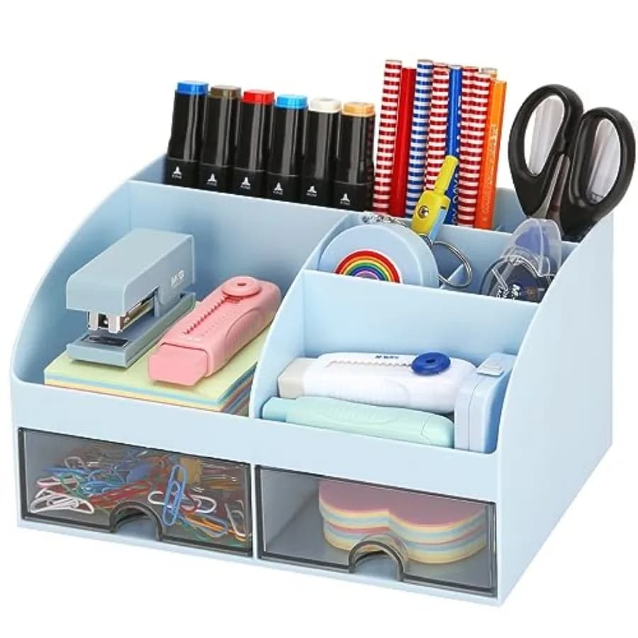 Office Desk Organizer with Drawers for Desktop/Tabletop/Counter, Desk Top Accessories Stationary Organizer Desk Caddy, Pen/Penc