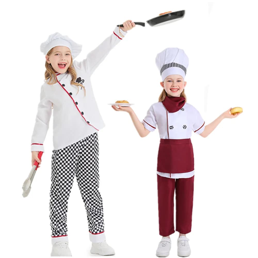 Kids Cooking T-shirt Cuoco Uniform Kids Kitchen Hat Berretto Workwear Restaurant Cosplay Costume for Halloween parties