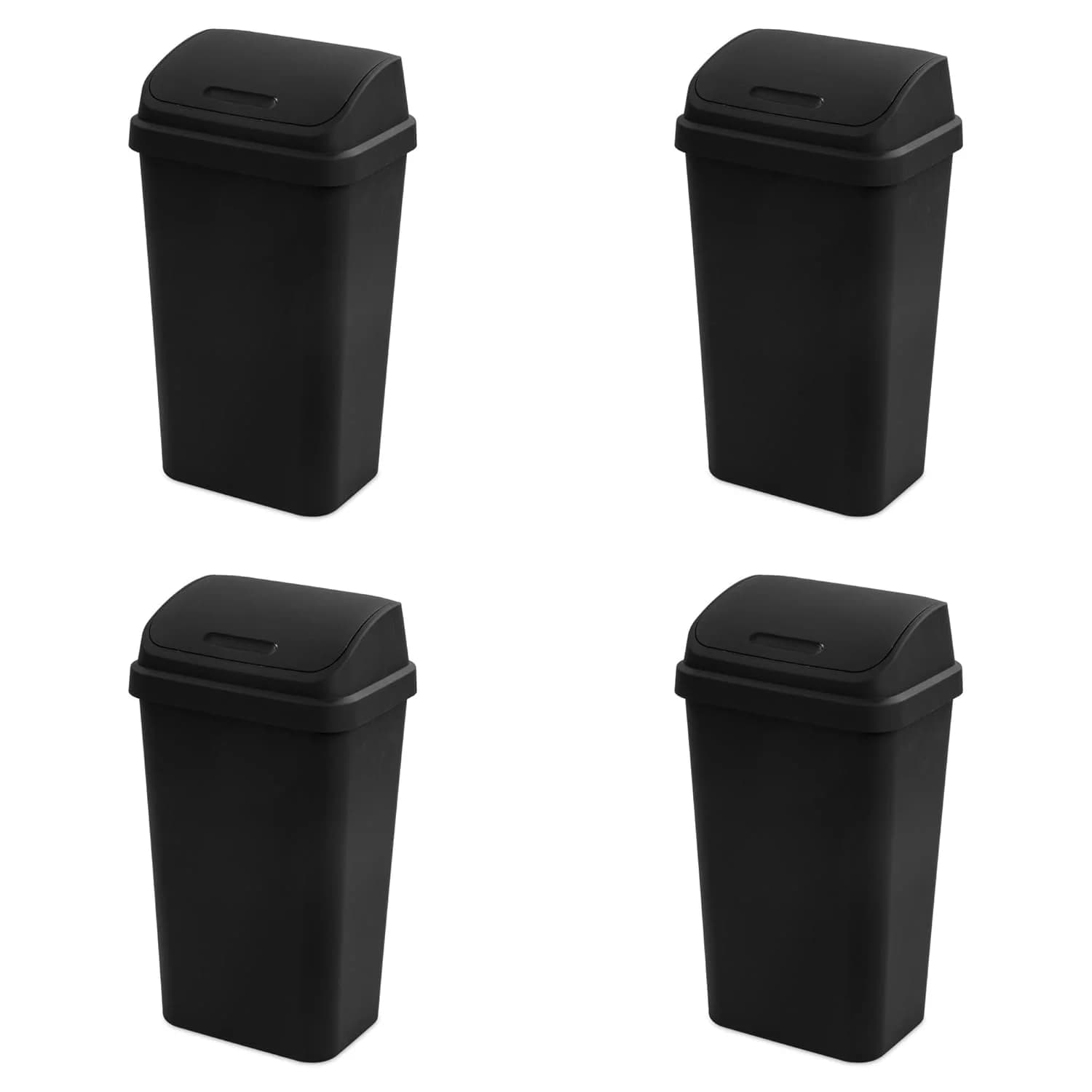 Set di 4 Cestini per Rifiuti con Coperchio a Scatto, Contenitori Quadrati Neri da 13 Galloni per Cucina, Bagno e Garage