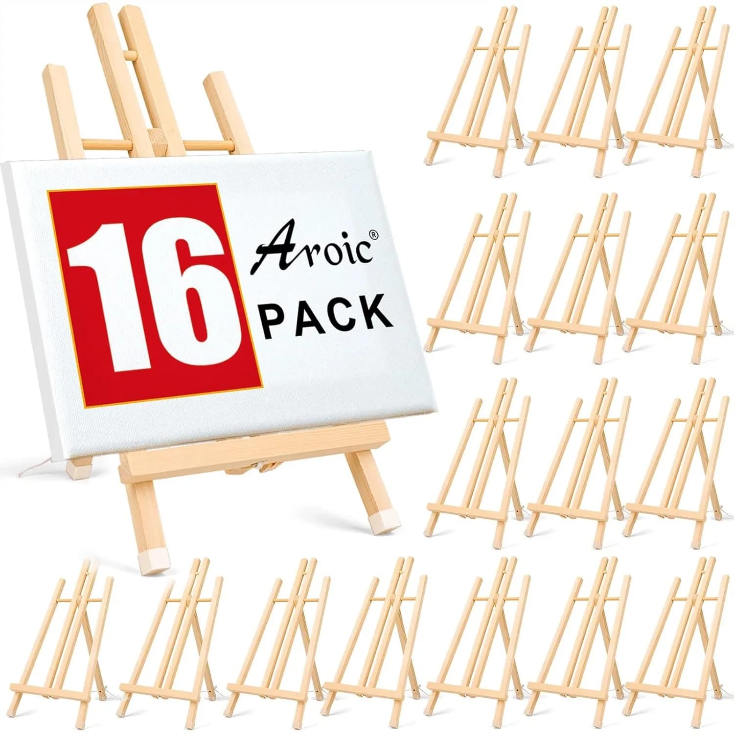 Set di 16 Cavalletti in Legno da 15 Pollici per Pittura, Supporto a Treppiede per Tela, Cavalletto Portatile da Tavolo per Bambini e Studenti