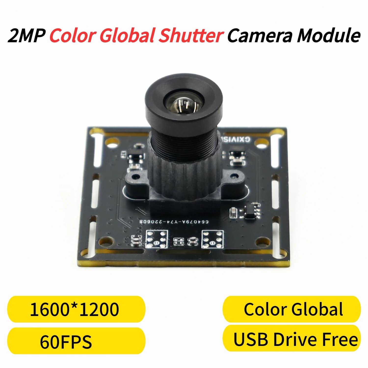 Camera module with global color 2MP 60fps, 1600x1200, moving object shooting, 2 megapixel USB webcam, plug-and-play industrial application