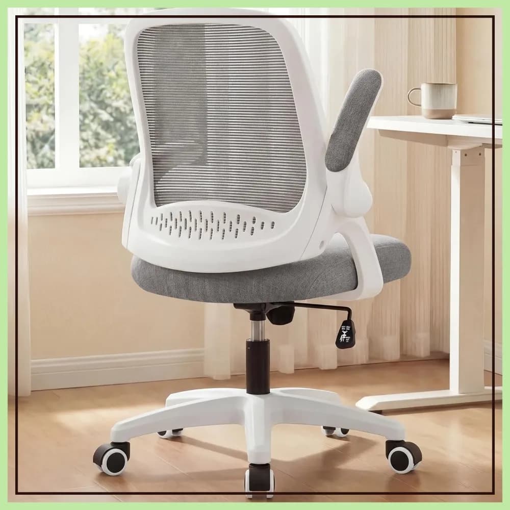 Sedia da ufficio ergonomica da gaming con supporto lombare, altezza regolabile, ruote girevoli, braccioli ribaltabili, schienale in rete - Grigio