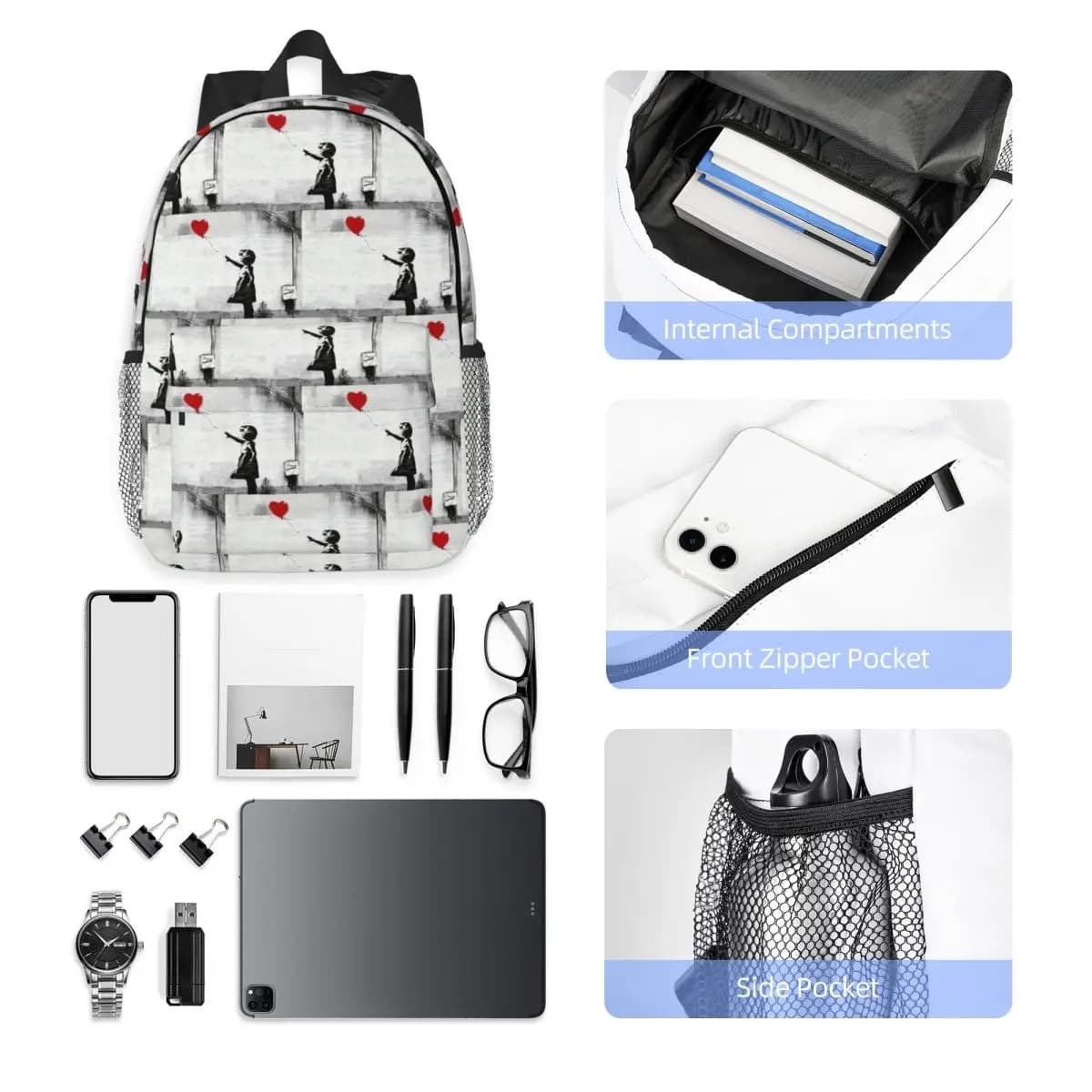 Banksy Street Pop Art Square Backpack Student Boys Girls BookBag Men Women School Bag Laptop Shoulder Bags