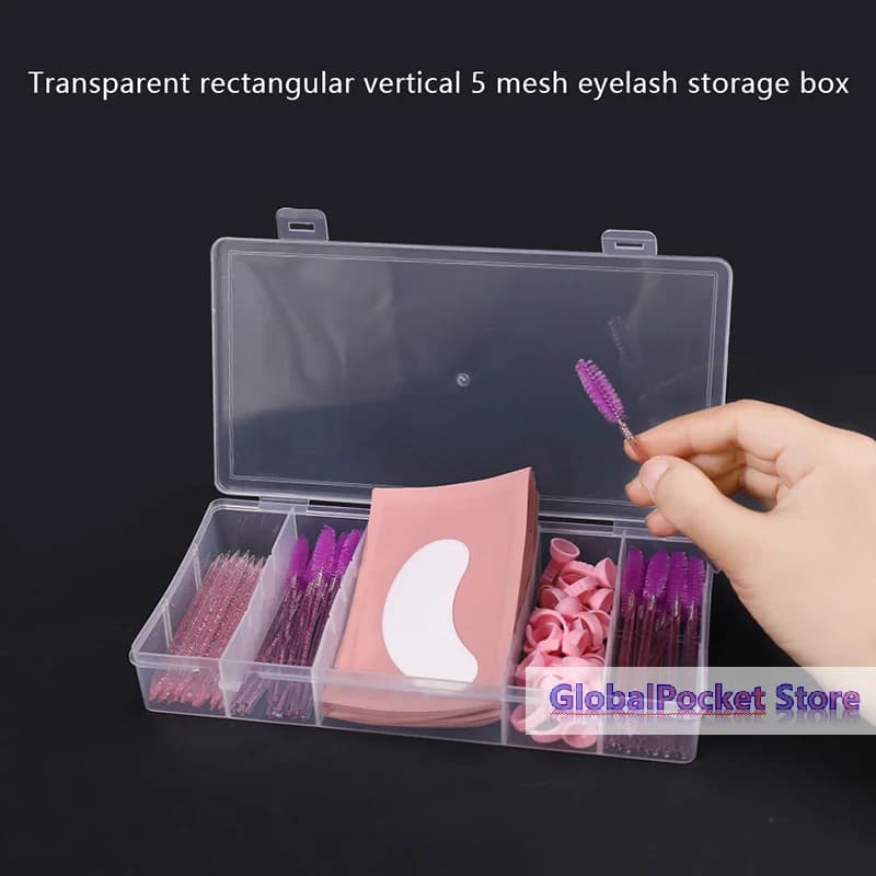 [TG823] Scatola Trasparente con Coperchio, Rettangolare Verticale a 5 Scomparti, Contenitore per Strumenti per Extension Ciglia, Porta Colla e Pinzette, Organizer per Trucco