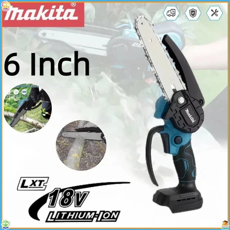Makita 6 Inch Chain Saw Electric Saw Handheld Portable Wood Logging Chainsaw Garden Pruning Wood Power Tool for 18V Battery