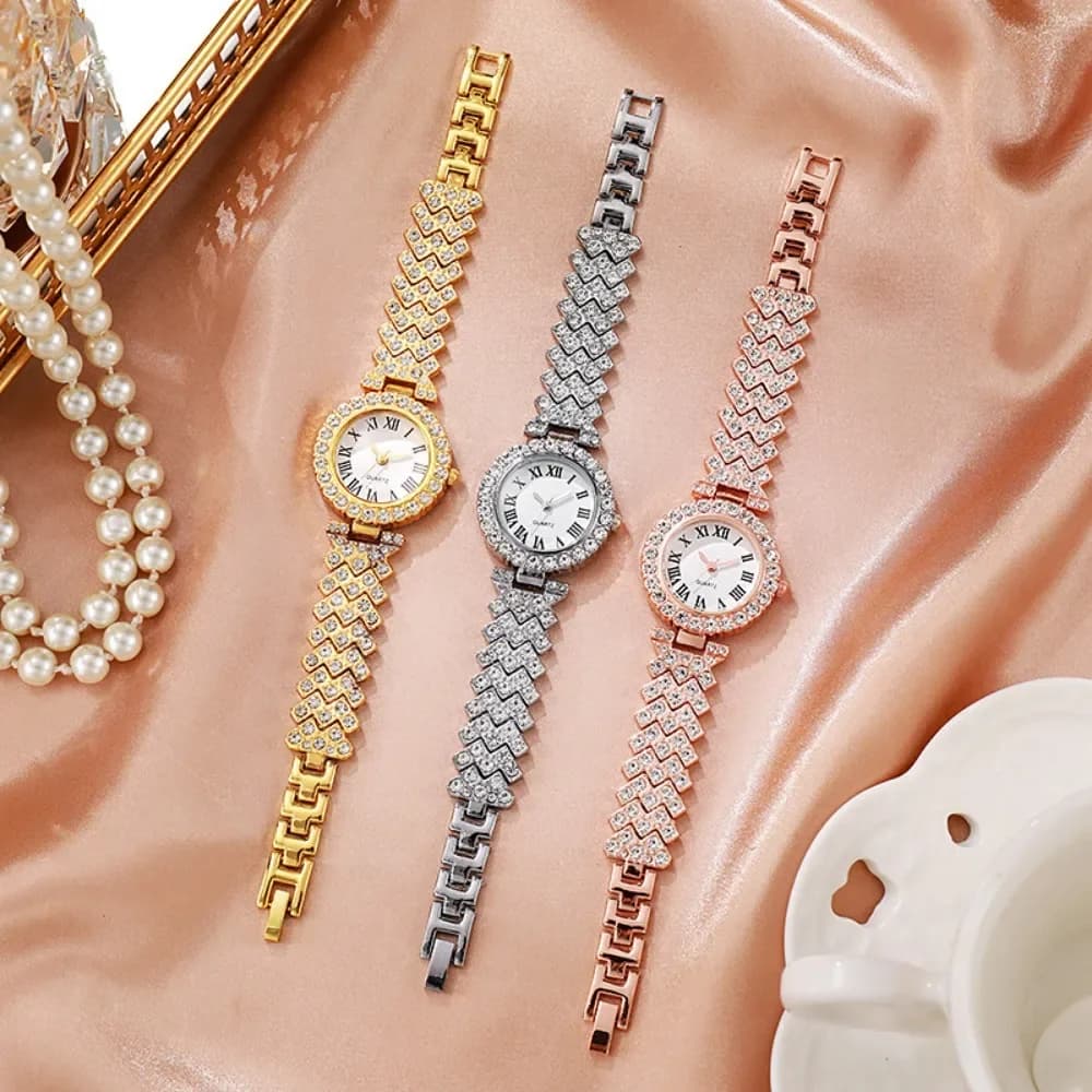 2026 Set of 5 Elegant Women's Watches With Rhinestones, Fashion Roman Dial, Bracelet, Quartz Watch, Reloj Mujer Jewelry Set (Without Box)