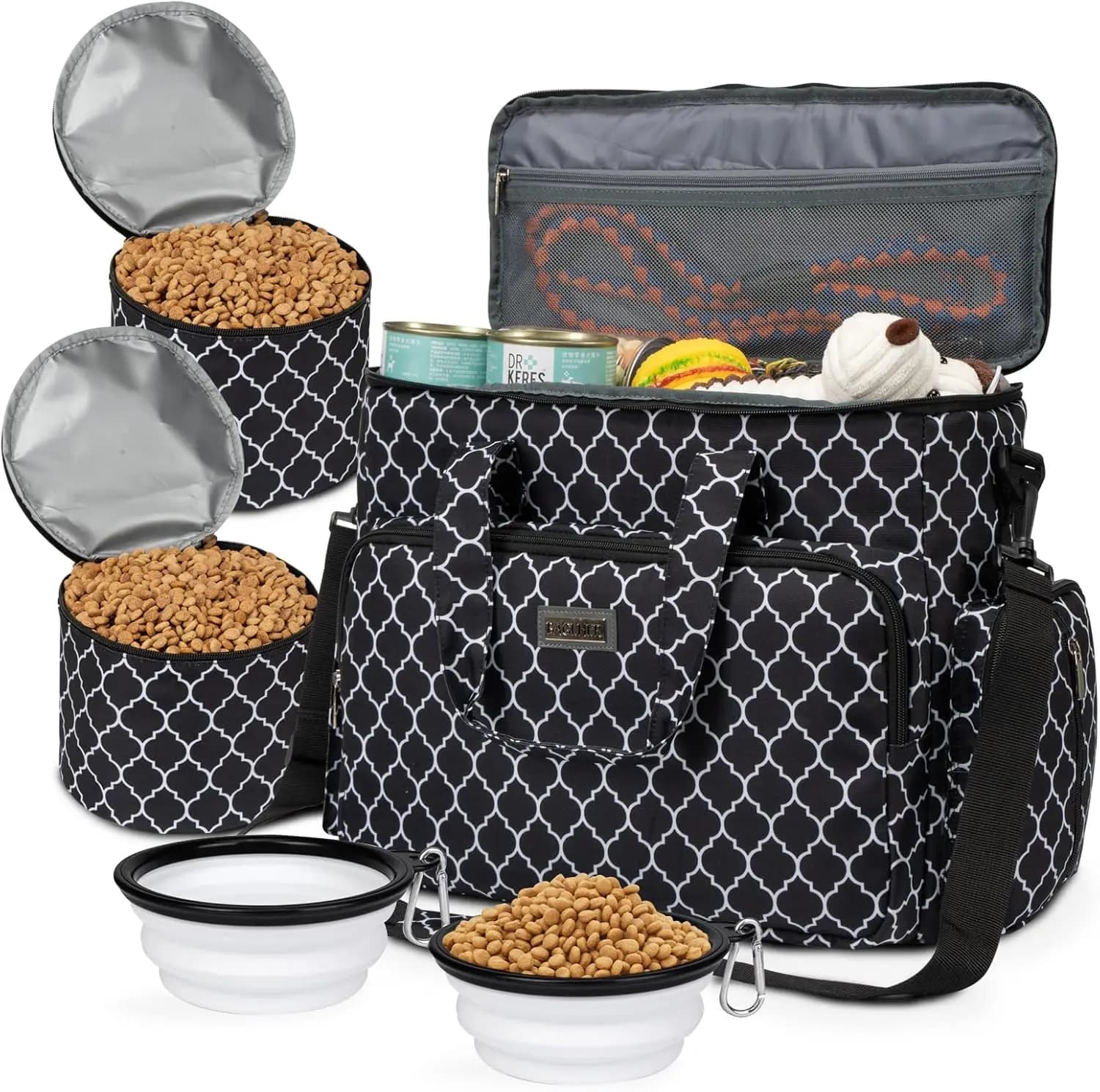 Borsa da viaggio per animali domestici con contenitori per alimenti e ciotole pieghevoli - Kit essenziale per cani e tutti gli animali domestici