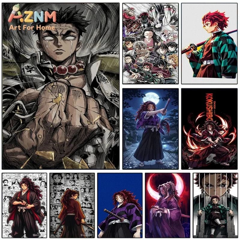 Demon Slayer Gyomei Himejima Kokushibo Tanjiro Manga Art Canvas Wall Art Unframed Single Canvas Print Wall Picture For Bedroom