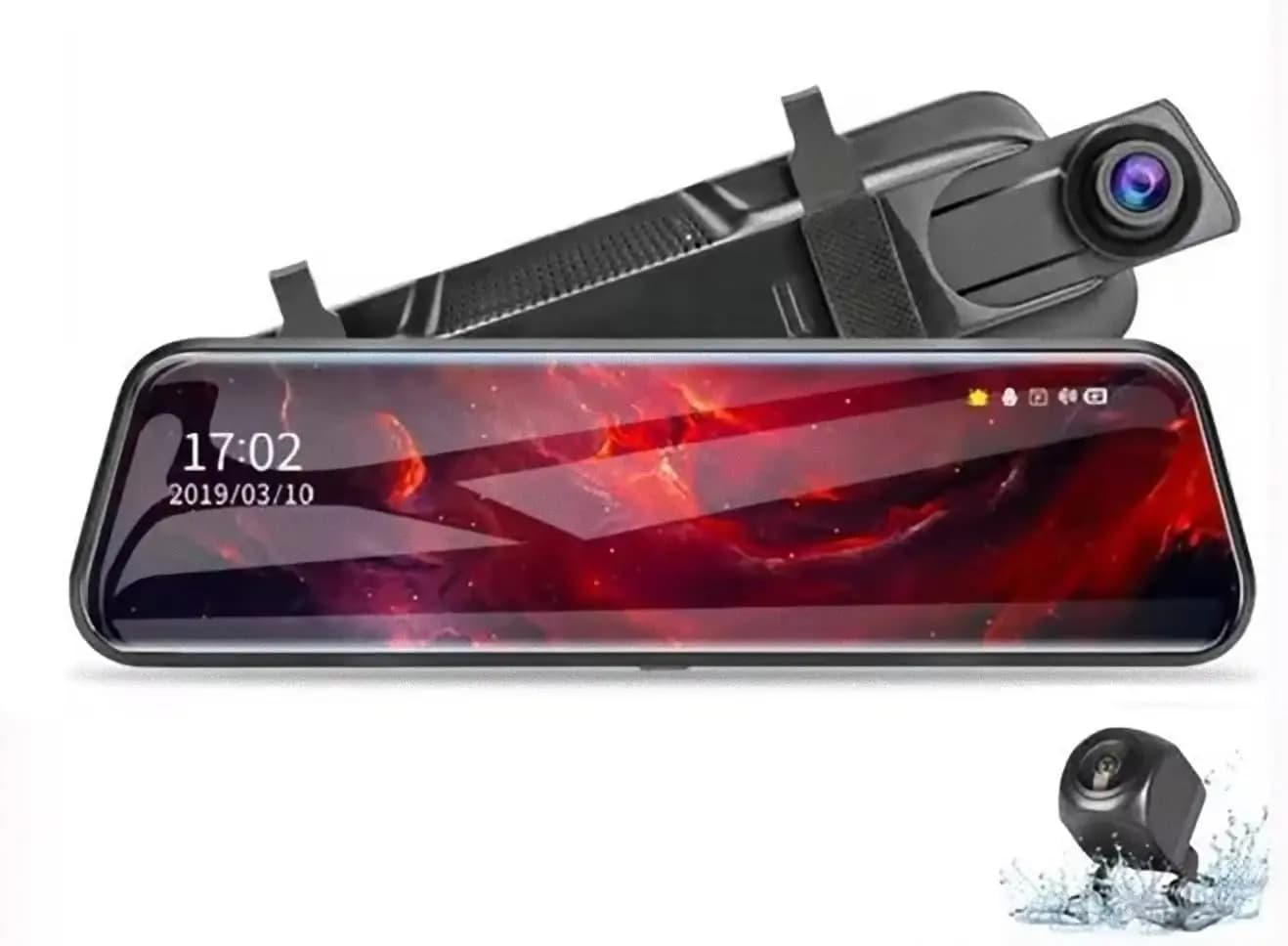 Dash Cam DVR for cars with double lens 10 inch touch screen, HD 1080p, rearview mirror, Dashcam automatic, black