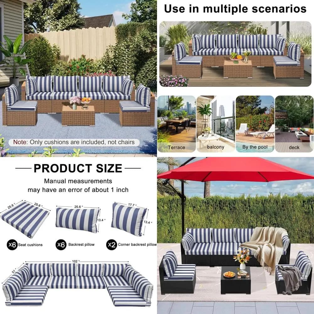 14-Piece Patio urniture Cushion Set, High-Density oam, Patio Chair Cushions, Waterproo and Sun-Proo, with Zipper, or 6-Seater Ra