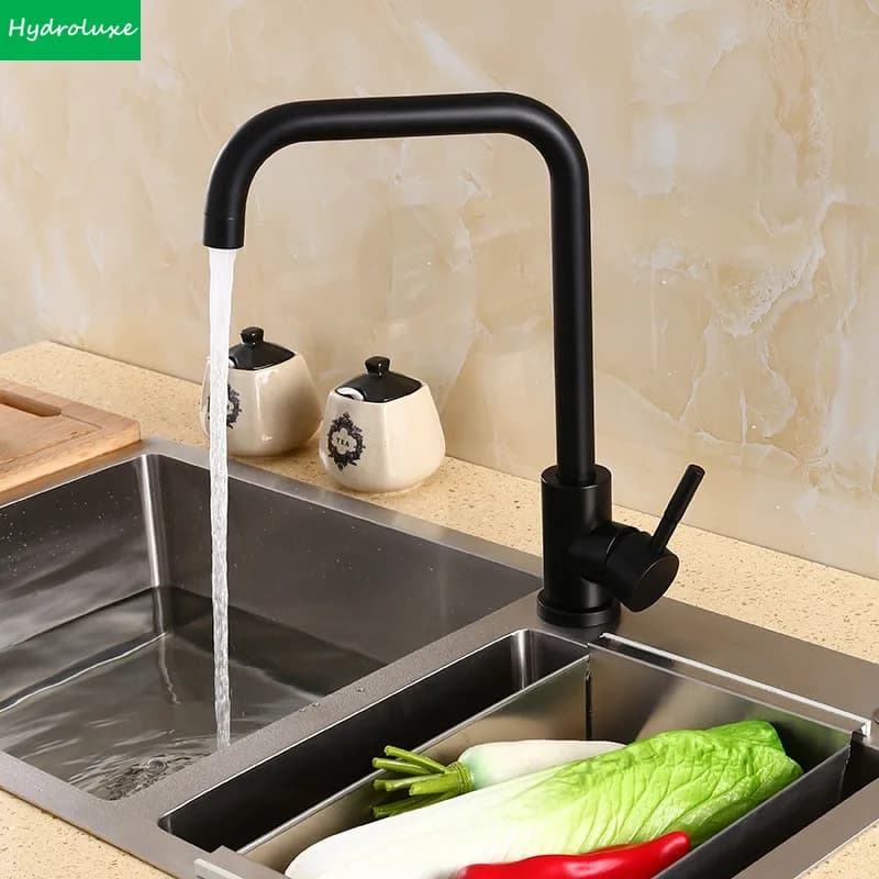 Rubinetto da Cucina Nero in Acciaio Inox 304, Miscelatore Acqua Calda e Fredda, Rotazione a 360 Gradi con Tubo da 60cm, Rubinetto Miscelatore per Lavello con Spruzzatore