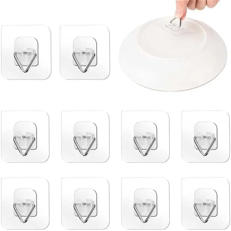 Confezione da 10 Ganci Invisibili per Piatti, Ganci Adesivi in Plastica da 2,3 Pollici per Appendere Piatti Decorativi e Opere d'Arte a Parete