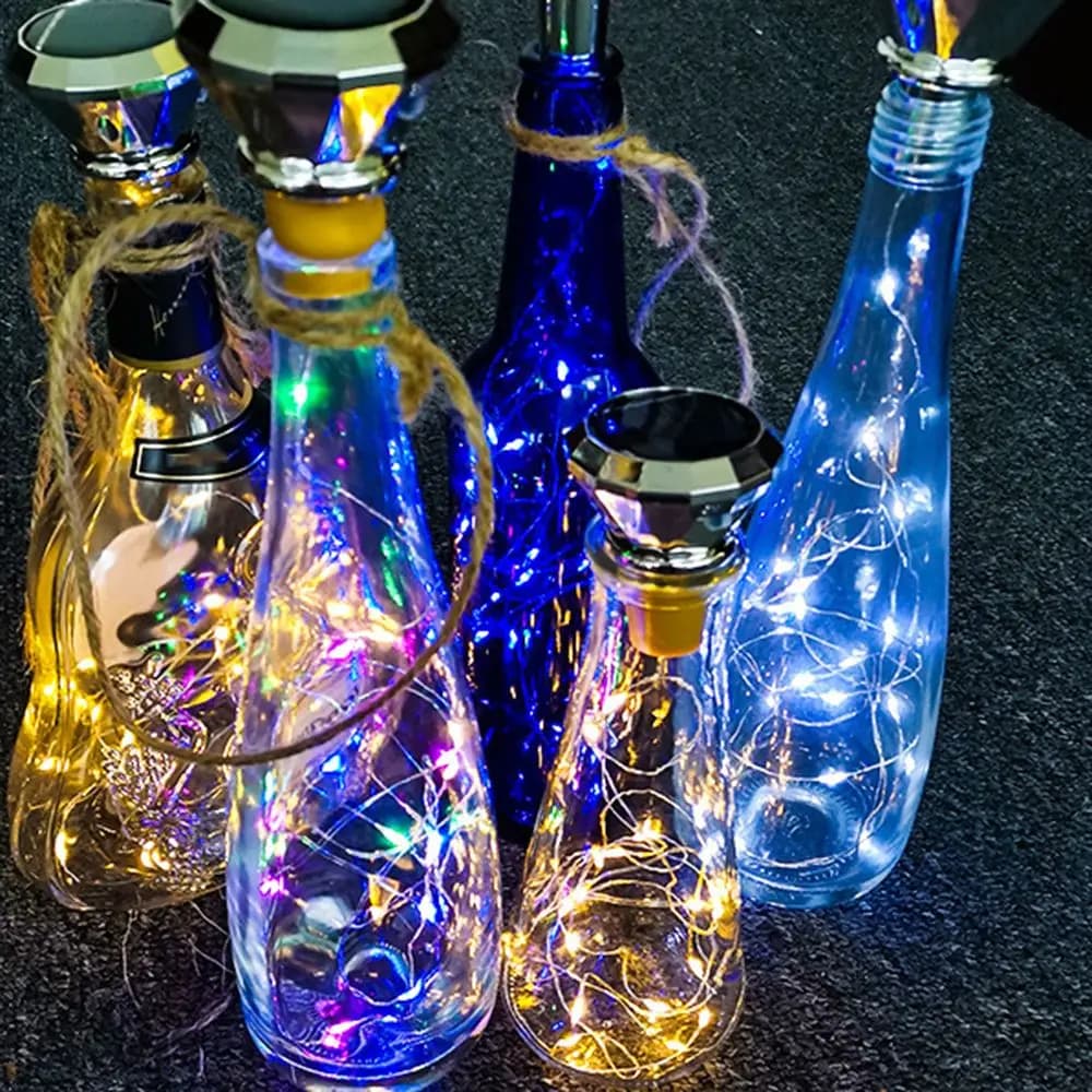 Bottiglia di vino luce bottiglia di vino lampada a forma di diamante luce notturna solare stellata per la decorazione della festa nuziale fata filo di rame String Light