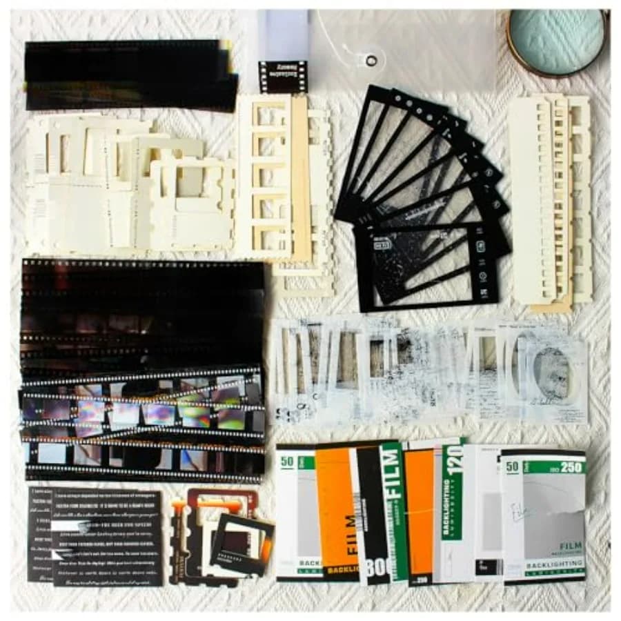 94Pcs Scrapbooking Supplies Kit, Old Film Strips Photo Frames for Junk Journal Supplies, Scrap Booking Cutouts Papers Scrapbook