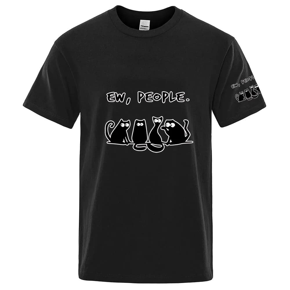 T-shirt casual da uomo a maniche corte con stampa divertente di gatto, tinta unita, leggera, stile sportivo, con colletto, per l'estate
