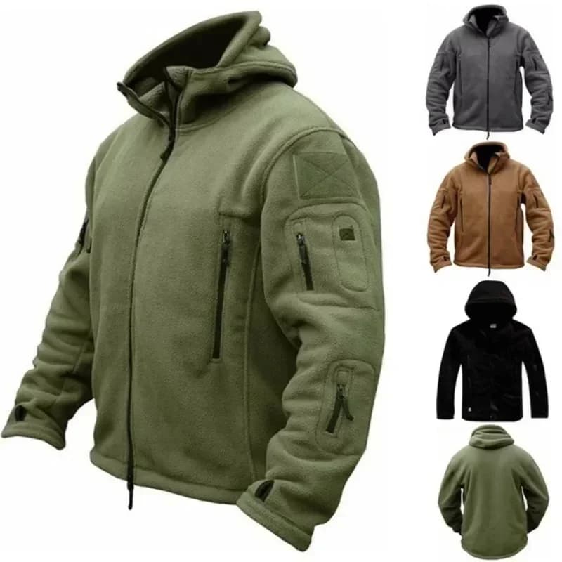 Giacca in pile invernale Giacca tattica militare da uomo Cappotti in pile caldo solido con cappello Giacca sportiva da combattimento per escursionismo all'aria aperta