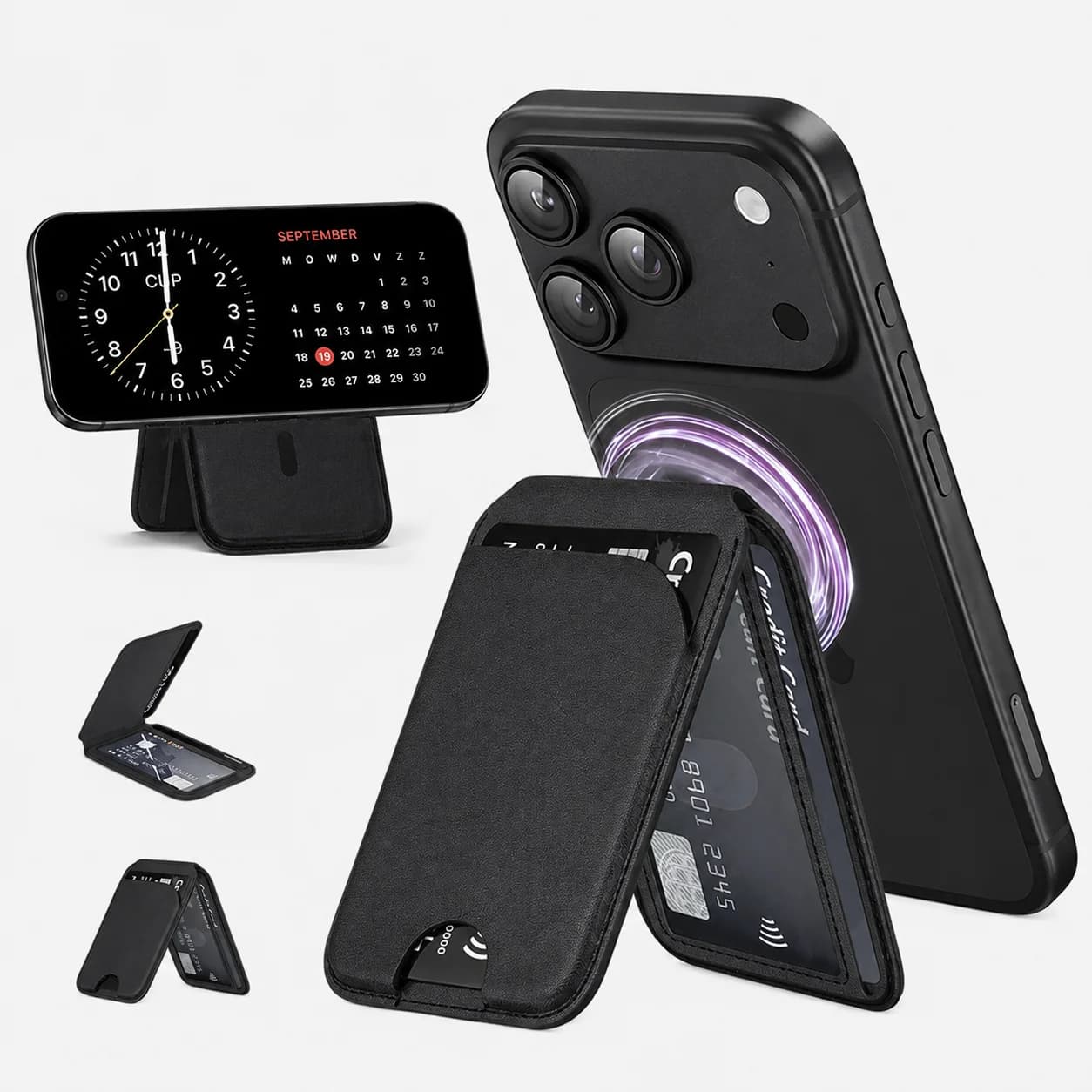 Luxury Leather Magnetic Wallet Case For iPhone 17 Pro Max 16 15 14 13 Detachable Card Holder Cover With Foldable Phone Stand