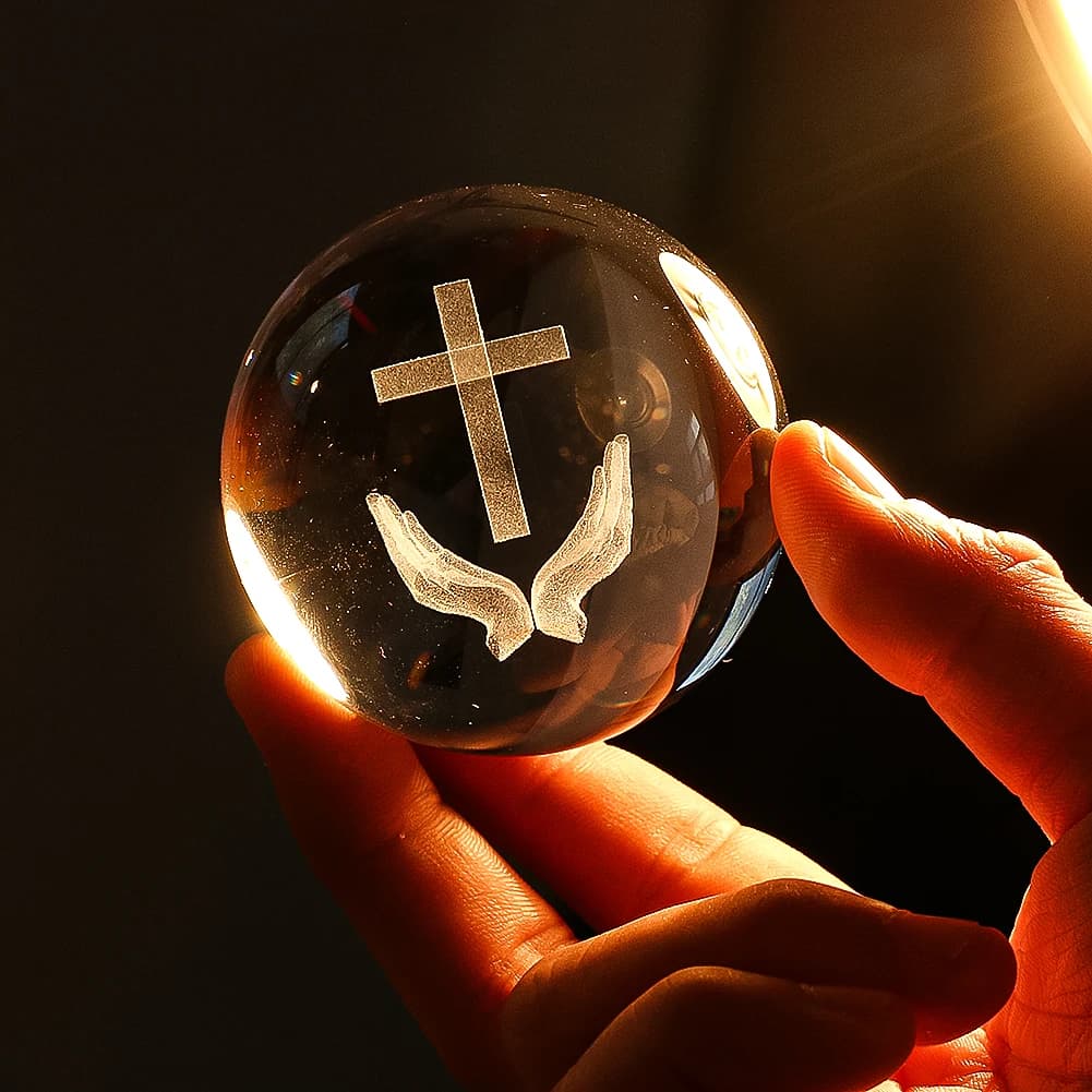 Christian Jesus Cross Crystal Ball Church Figurine 3D Laser Engrave Ball religious gifts glass paper clips home decorations
