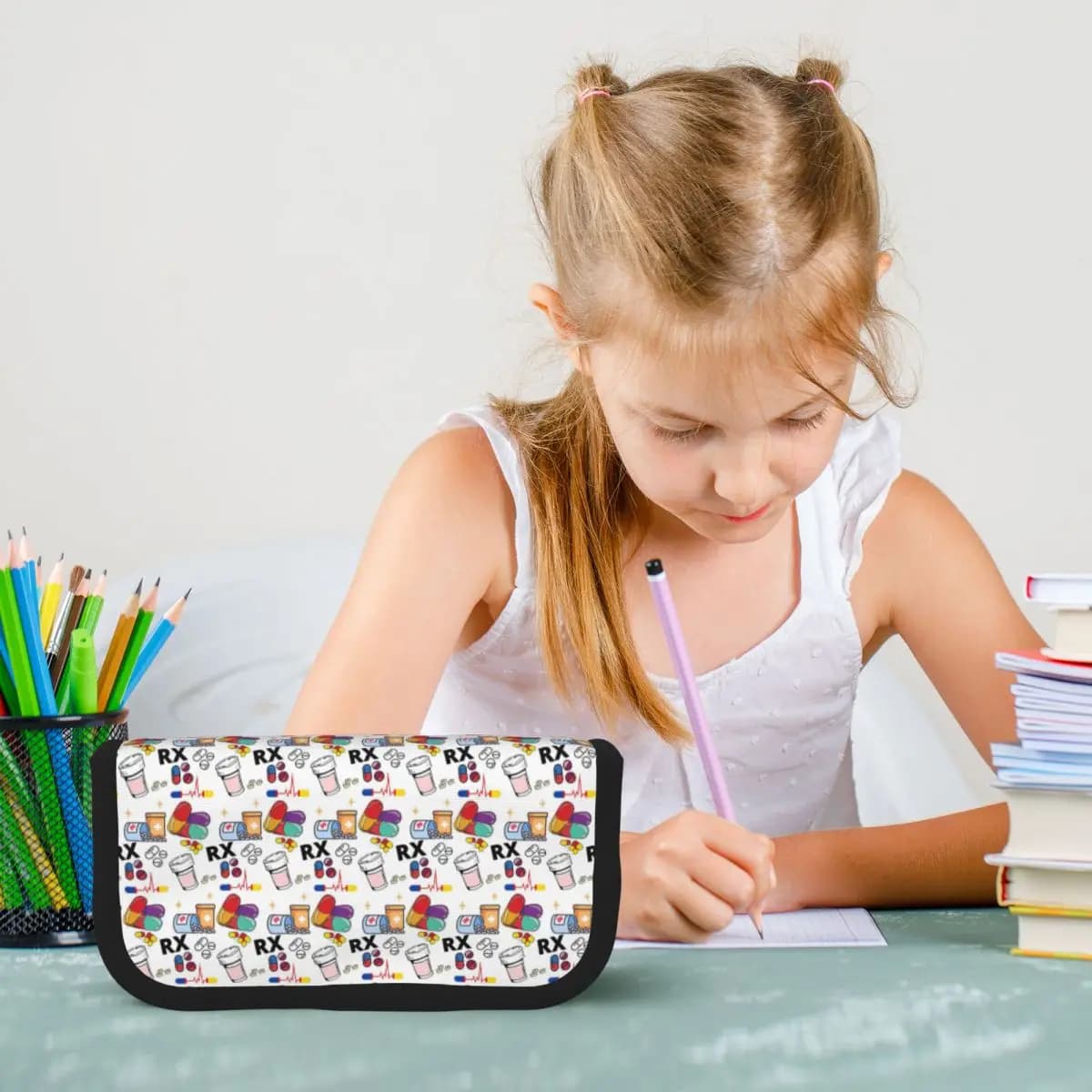 Pharmacy Pattern Pills RX Pencil Case Pen Holder Large Capacity Pen Box Pencil Bag for Kids Gifts