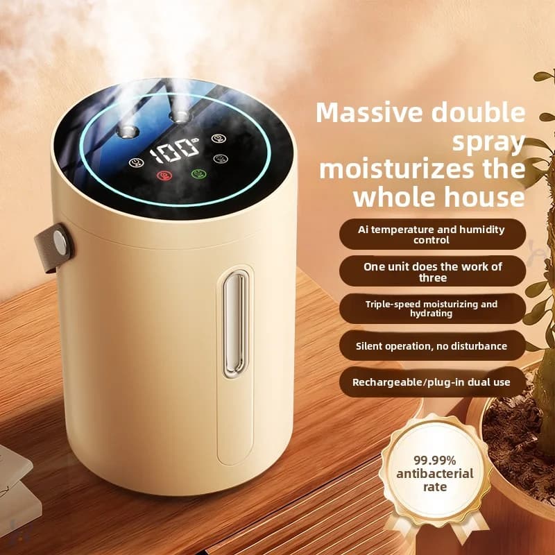 Umidificatore per Camera da Letto, Silenzioso Purificatore d'Aria, Macchina per Aromaterapia, Doppio Spray Intelligente con Grande Nebulizzazione, da Tavolo