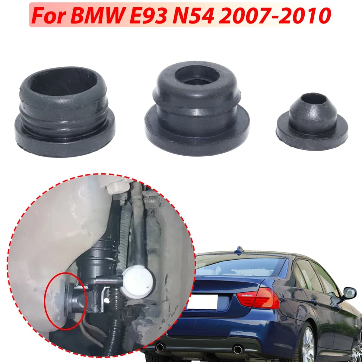 3pcs For BMW E93 N54 07-10 Washer Pump Grommet Windscreen Windshield Headlight Rubber Seal Gasket Reservoir Water Bottle Leaking