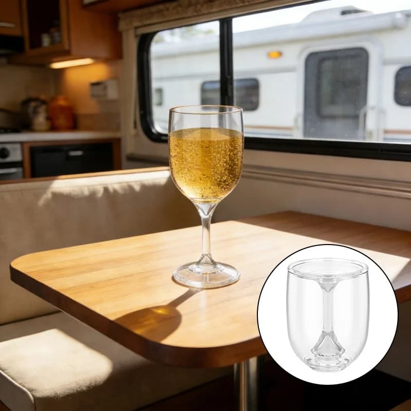 Bicchiere da Vino Pieghevole 200ml in Plastica Trasparente, Bicchieri Portatili da Viaggio con Stelo Rimovibile per Camper e Roulotte