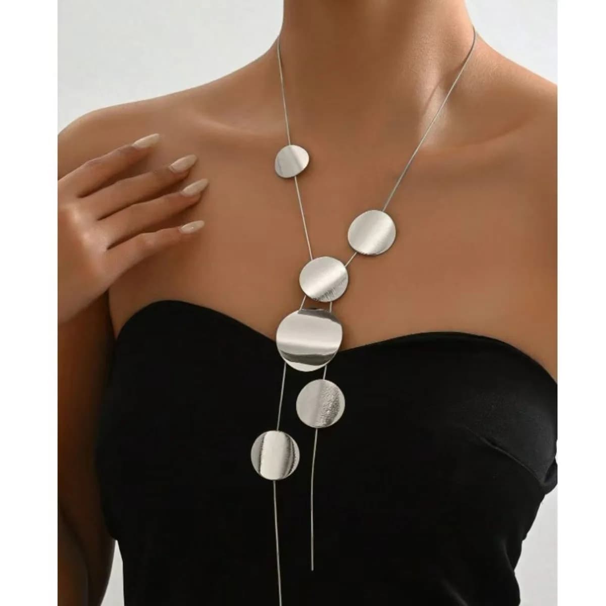 Collana Lunga con Grande Ciondolo Rotondo, Stile Europeo e Americano, Elegante e Semplice, per Donna