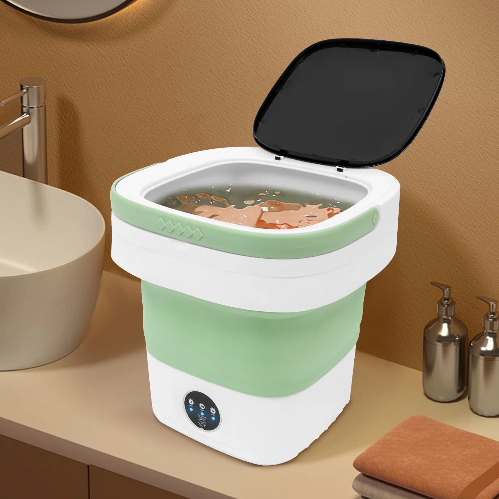 Mini Lavatrice Portatile, Lavatrice da 12L Verde Fresco, Lavatrice Compatta con Motore in Rame per Biancheria Intima e Calzini