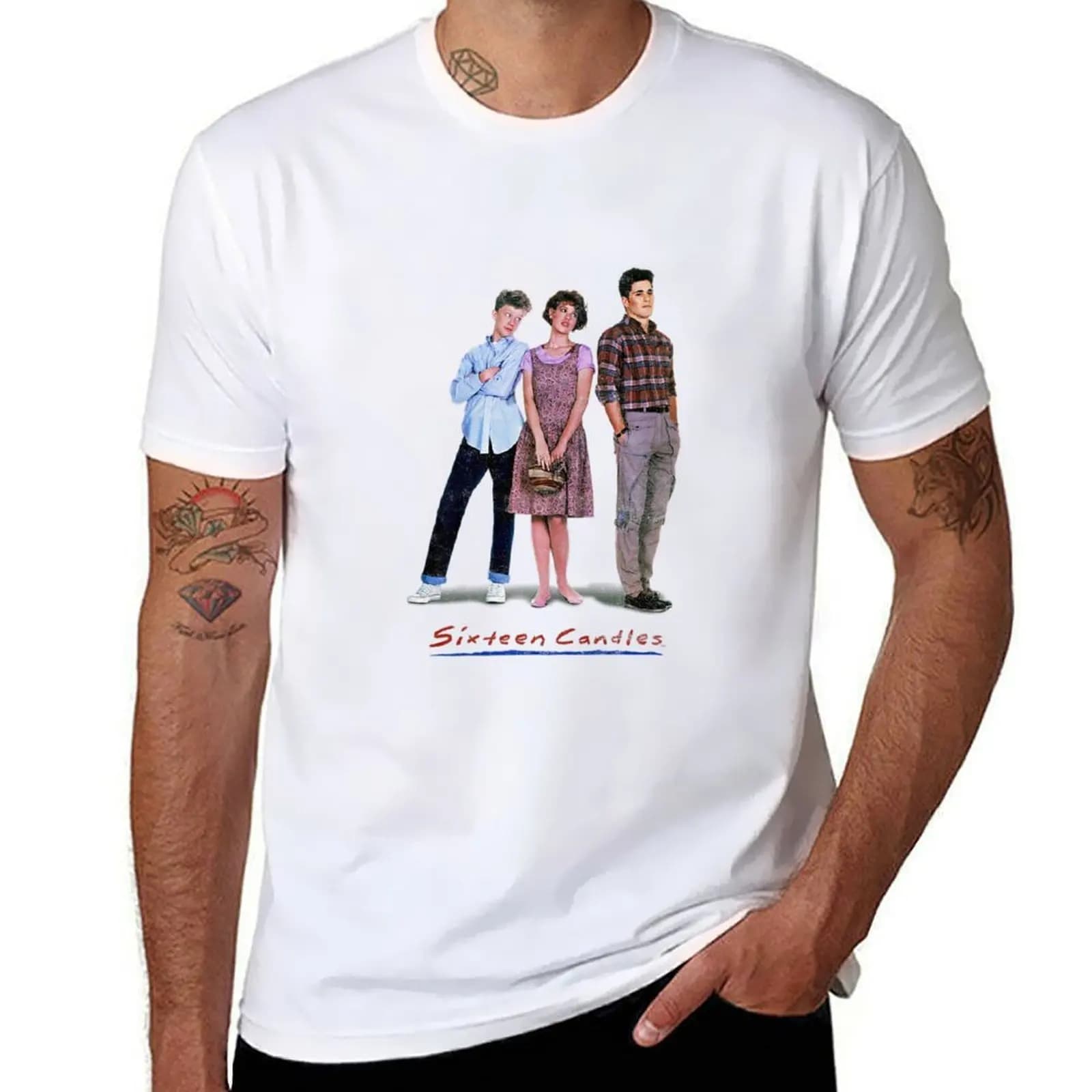 Premium T-shirt with portrait of aged three sixteen candles, signed T-shirts