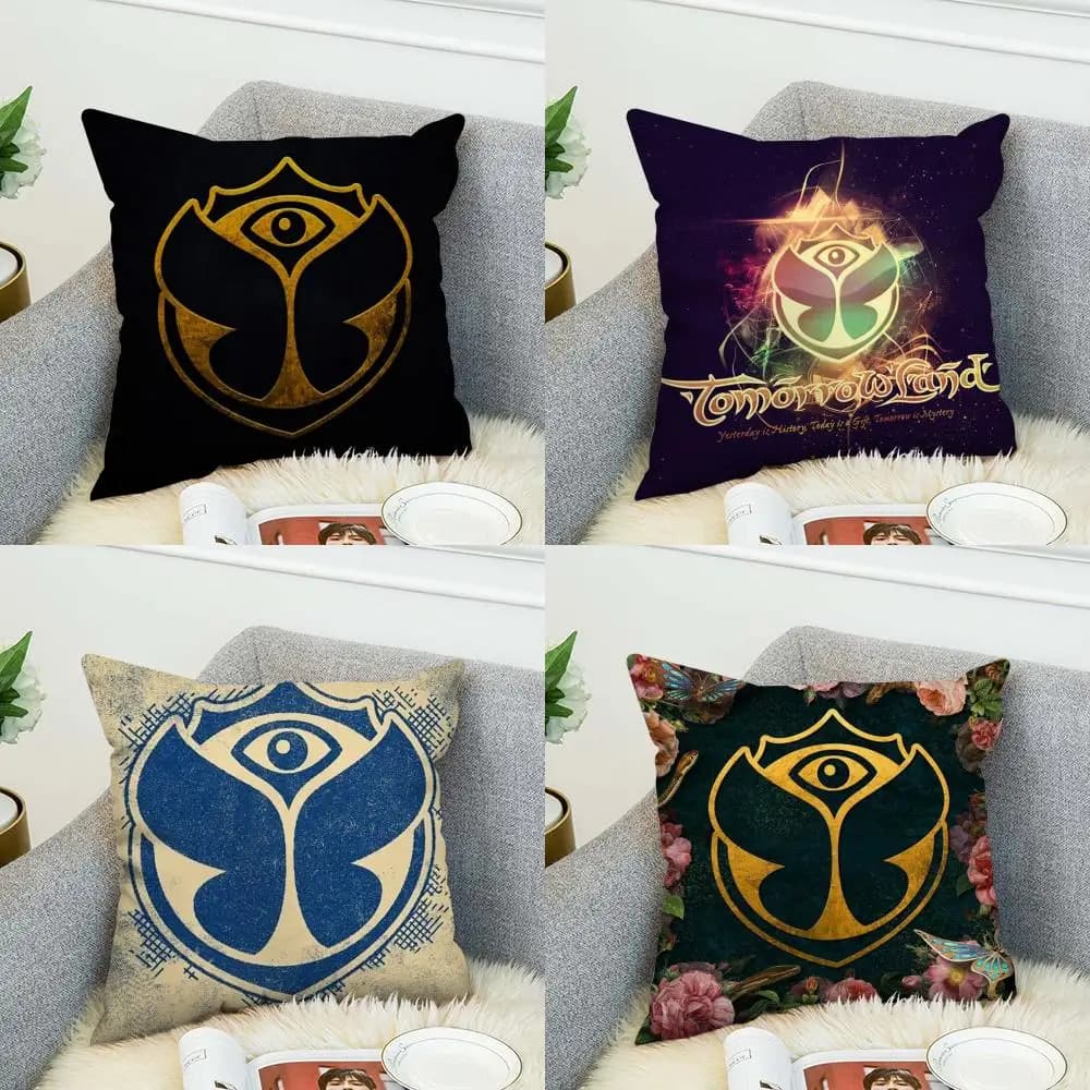 TOMORROWLAND Federa per cuscino per festival musicali, decorativa per auto, divano, casa, stampa fronte-retro, copricuscino quadrato in peluche