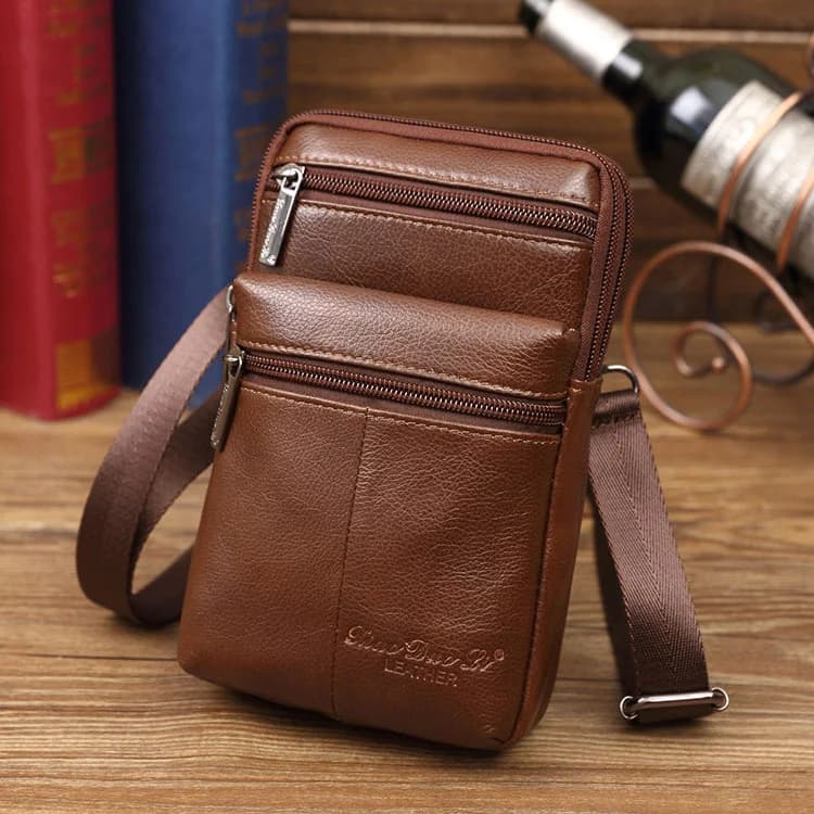 Mini borsa a tracolla in pelle da uomo marsupio da 7 pollici con cintura borsa Mobile multifunzionale portafoglio in pelle di mucca