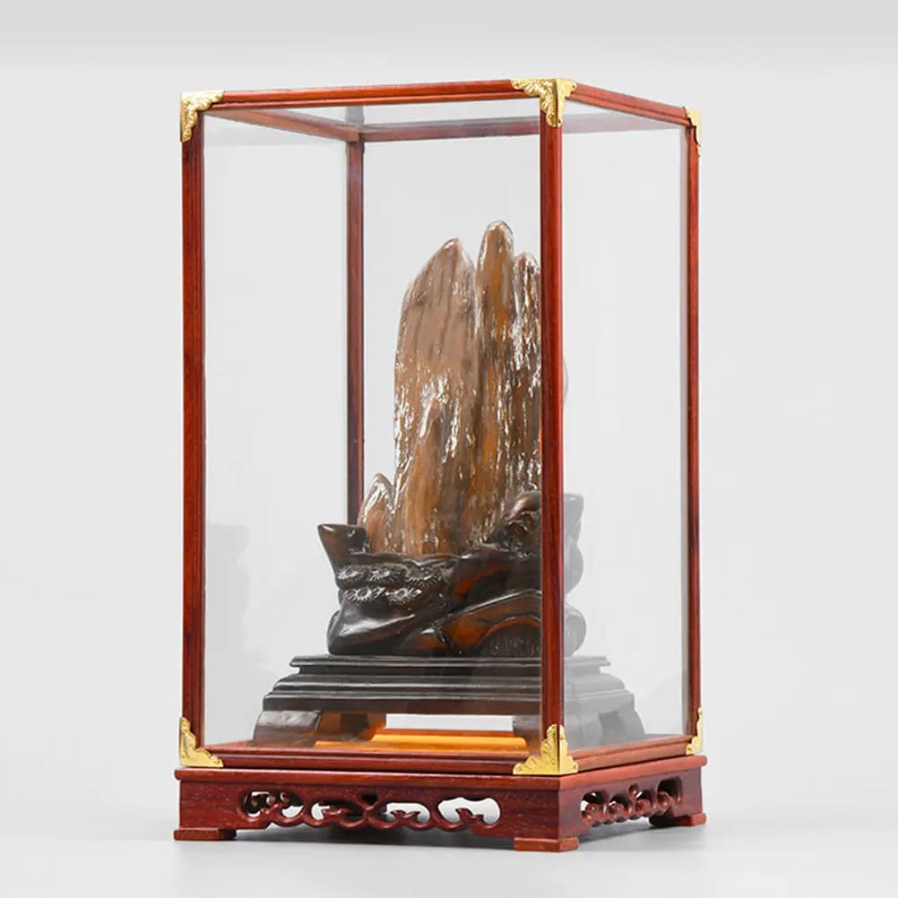 Glass Veterina for Statue of Buddha, Wooden Frame, Transparent Display for Collection Objects, Home Furniture, Organizer and Showcase