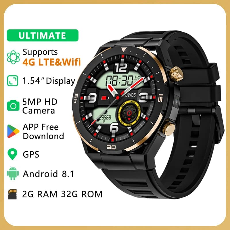 Scheda SIM netta 4G Smart Watch Android Telecamera HD da 5 MP Videochiamata GPS Wifi Bluetooth Smartwatch Supporto Google Play Scarica APP