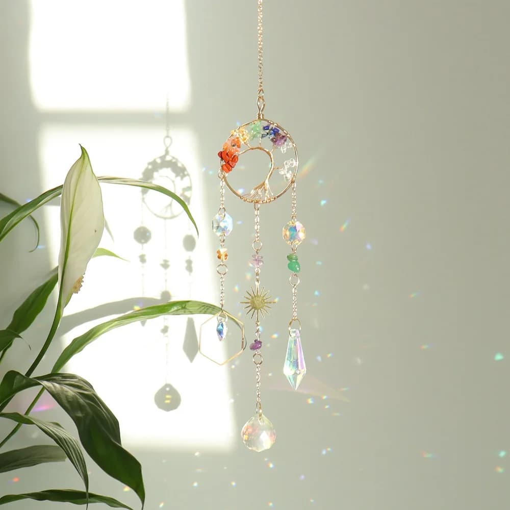Crystal Wind Chime Moon Sun Catcher Diamond Prisms Pendant Dream Catcher Rainbow Hanging Drop Home Garden Decor Windchime