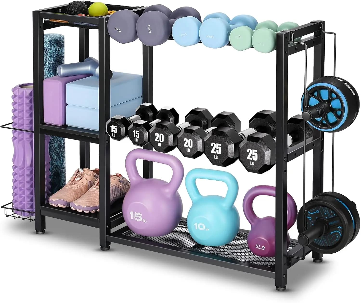 3 Tier Adjustable Dumbbell Rack, Heavy Duty Alloy Steel Weight Stand for Home Gym Dumbbells Kettlebells with Hooks