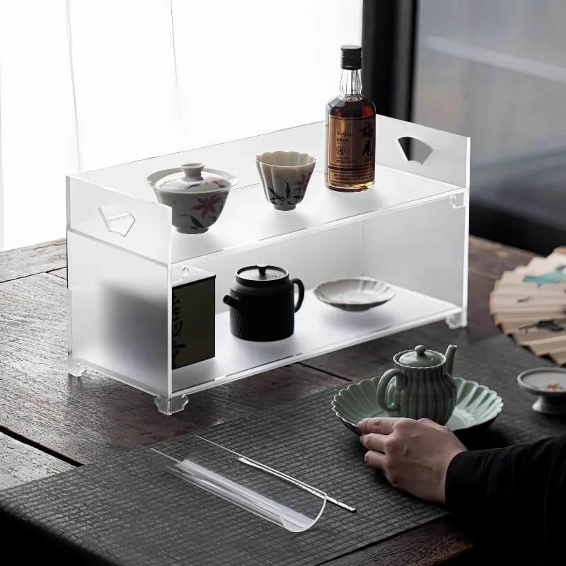 Crystal Clear Acrylic Tea Tray Modern Display Stand for Teapot & Cup Collections NonSlip Coffee Table Organizer Elegant Tea