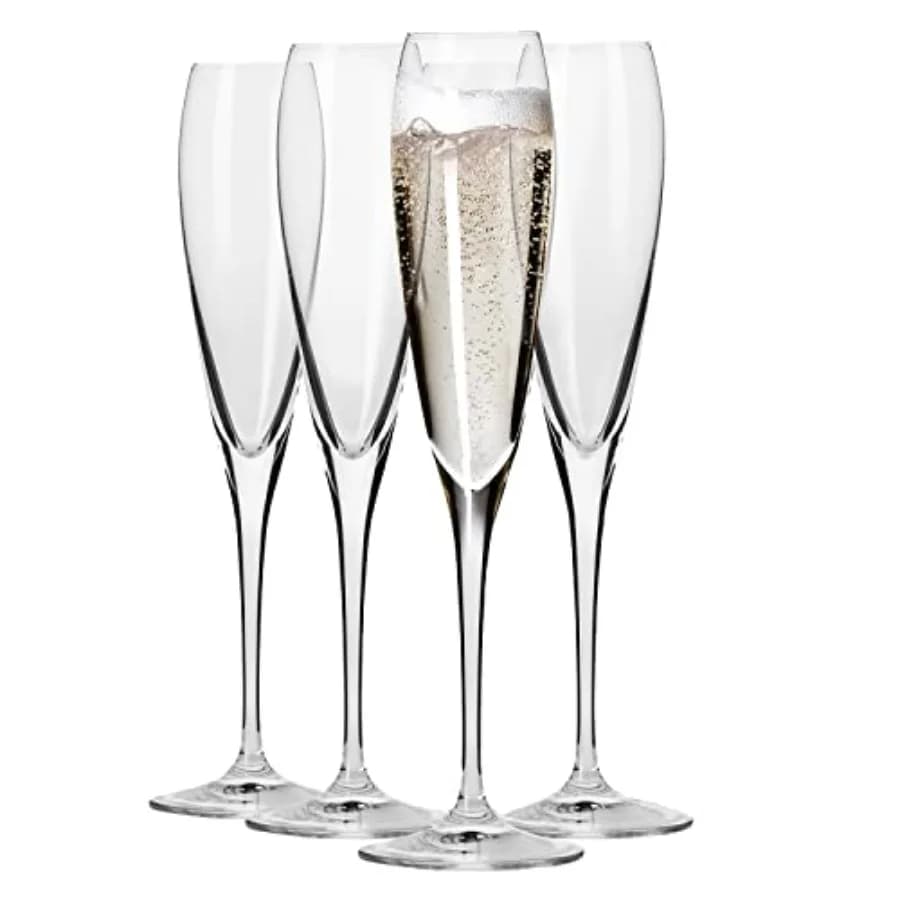Set di 4 Bicchieri da 170 ml in Vetro Senza Piombo per Prosecco, Vino Frizzante e Mimosas, Lavabili in Lavastoviglie, Prodotti in Europa