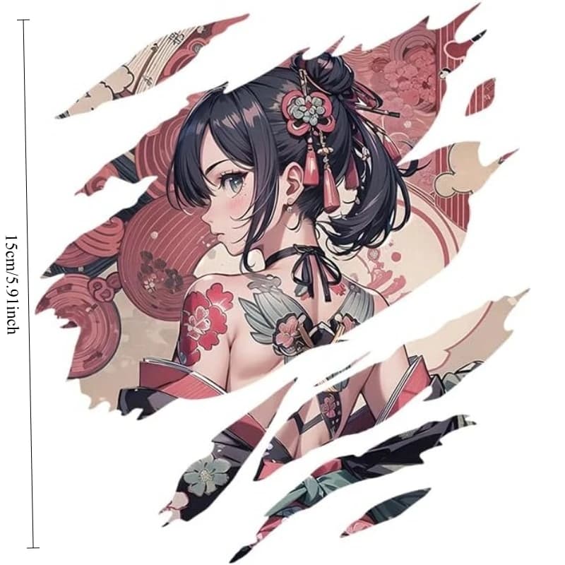 1pc Japanese Tattoo Geisha Girl Torn Vinyl Sticker, Decal for Car Window Helmet Laptop Water Bottle
