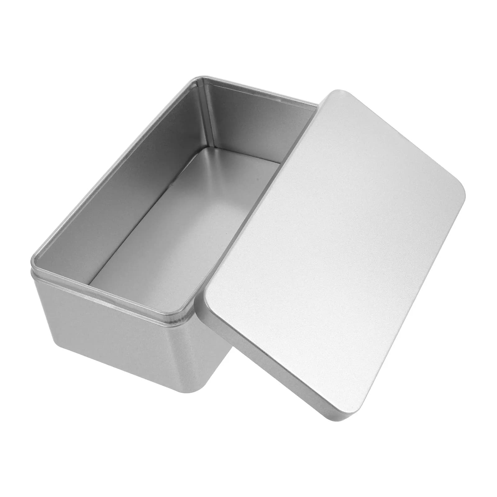 Rectangular Large Silver Tinplate Storage Box Empty Metal Candy Cookie Container Portable Kitchen Storage Silver Keepsake Box