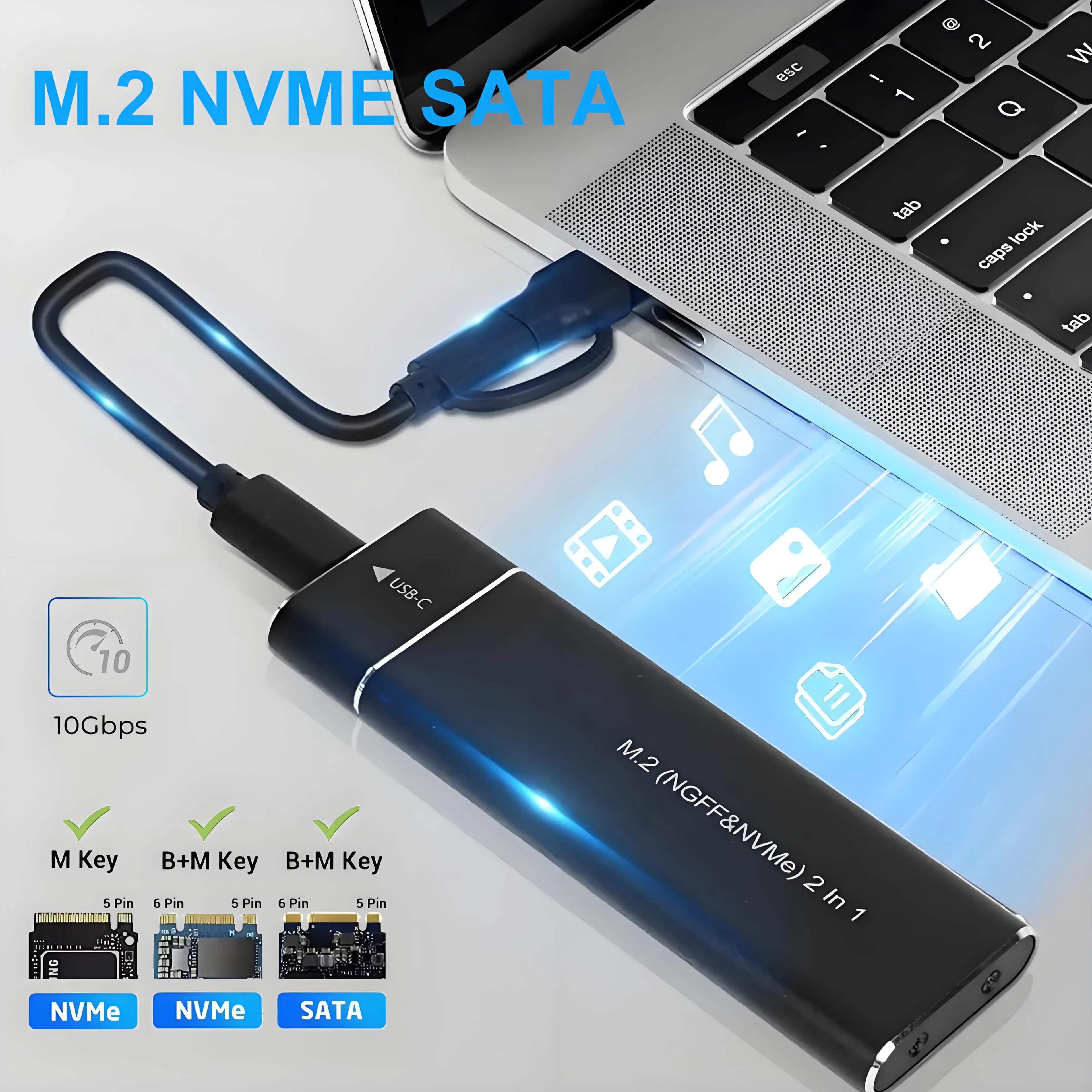 Custodia SSD M2 a doppio protocollo Adattatore per custodia SSD SATA M.2 NVMe Custodia esterna USB 3.1 tipo C da 10 Gbps Supporta tasti M e B&M