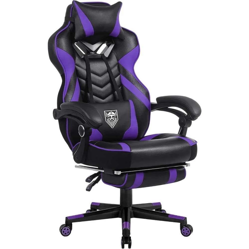 Sedia da gaming, sedia da gaming grande e alta con poggiapiedi e massaggio, con supporto lombare, sedia da computer ergonomica con schienale alto